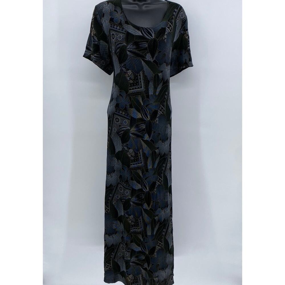 Vintage RIM Women's Blue Floral Geometric Maxi-Dress Made in USA